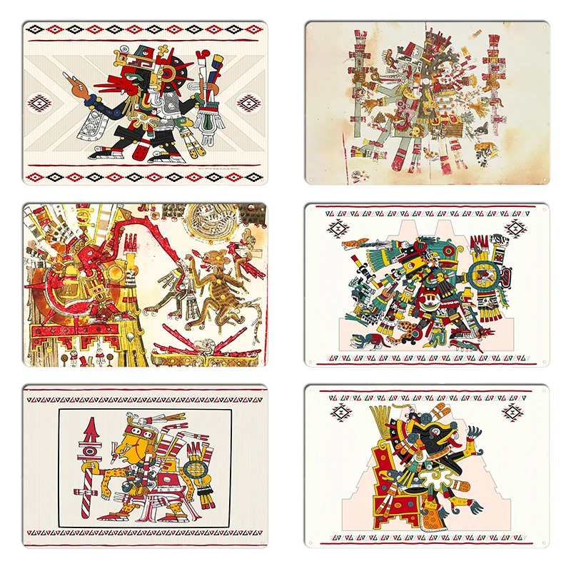 Xolotl Aztec God Nahuatl Quetzalcoatl الريش ازتيك إله الحكمة لوحة فنية زخرفة المعادن جدار جدارية سينما تين تسجيل ملصق #1