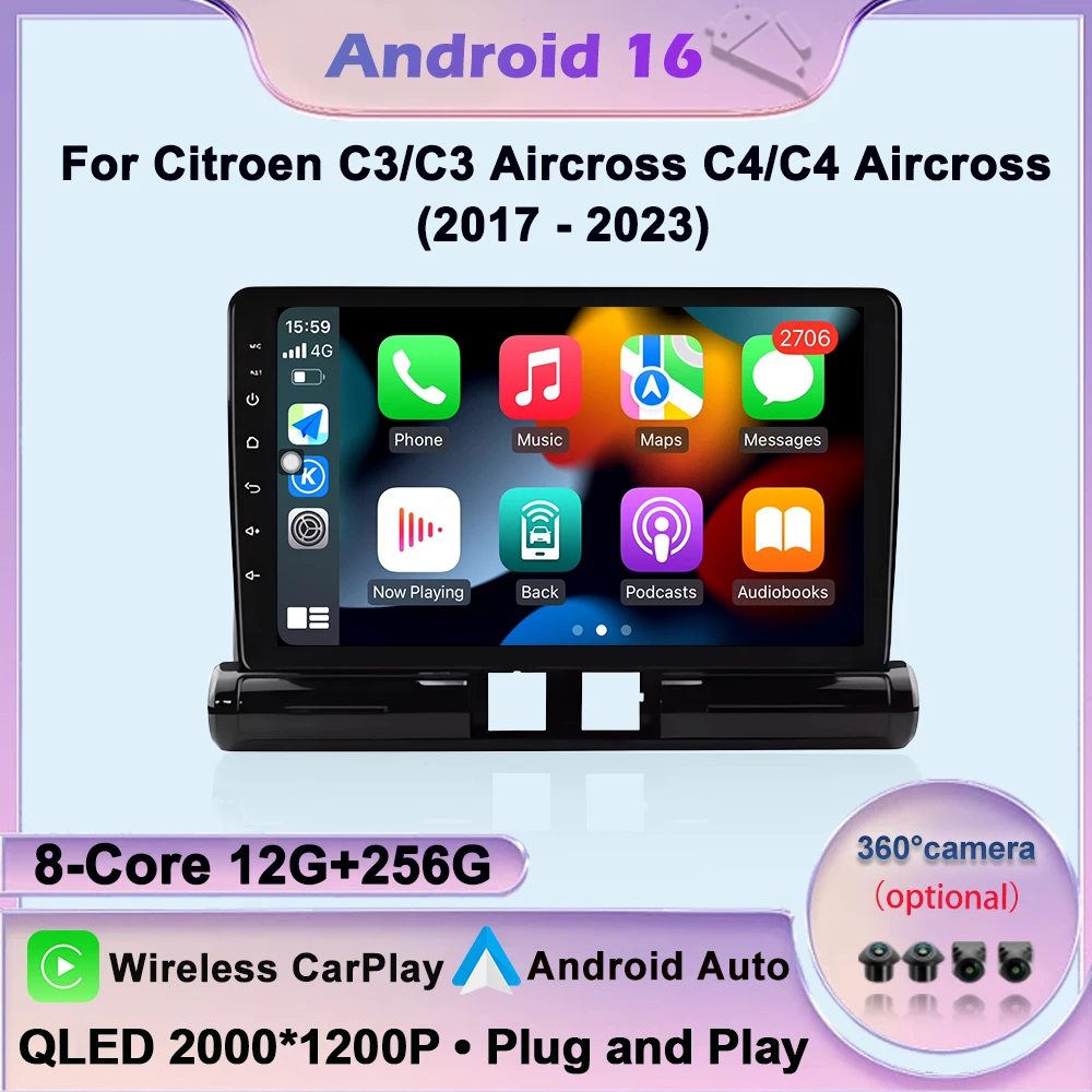 For Citroen C3/C3 Aircross C4/C4 Aircross 2017 -2023 Car Radio Auto Carplay Navigation Multimedia Video Player Bluetooth