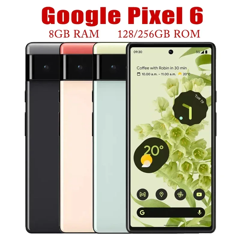 هاتف ذكي Google Pixel 6 5G أصلي غير مقفول بشاشة 6.4 بوصة وذاكرة وصول عشوائي 8 جيجابايت وذاكرة قراءة فقط 128/256 جيجابايت ونواة NFC ثماني النواة وهاتف محمول مزود بشريط WiFi