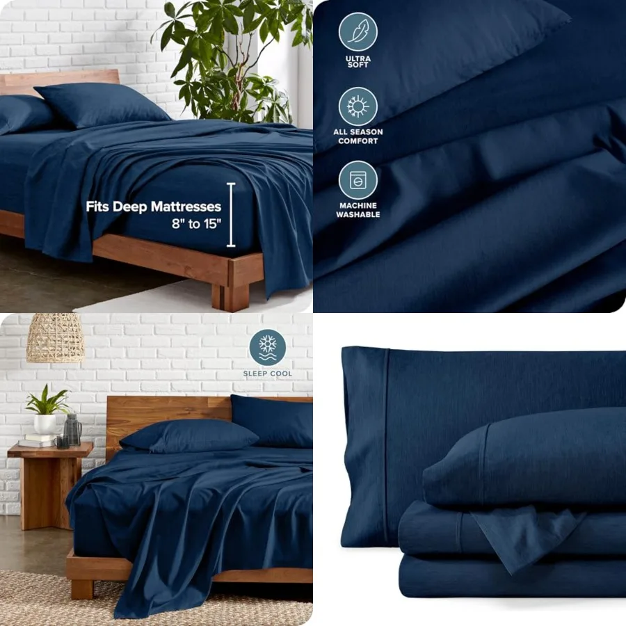 

Sheet Set Luxury 00 UltraSoft Microfiber Double Brushed Deep Pockets Easy Fit 4 Pcs Set Bedding Sheets Pillowcases,Heathered Da