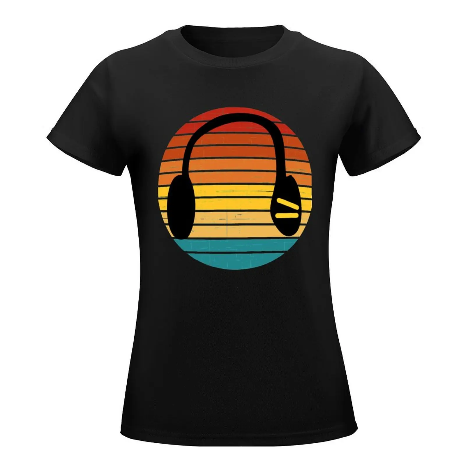 Love Music Retro Sun Headphones Headset T-Shirt tees hippie clothes cute clothes summer top korean Women's clothes