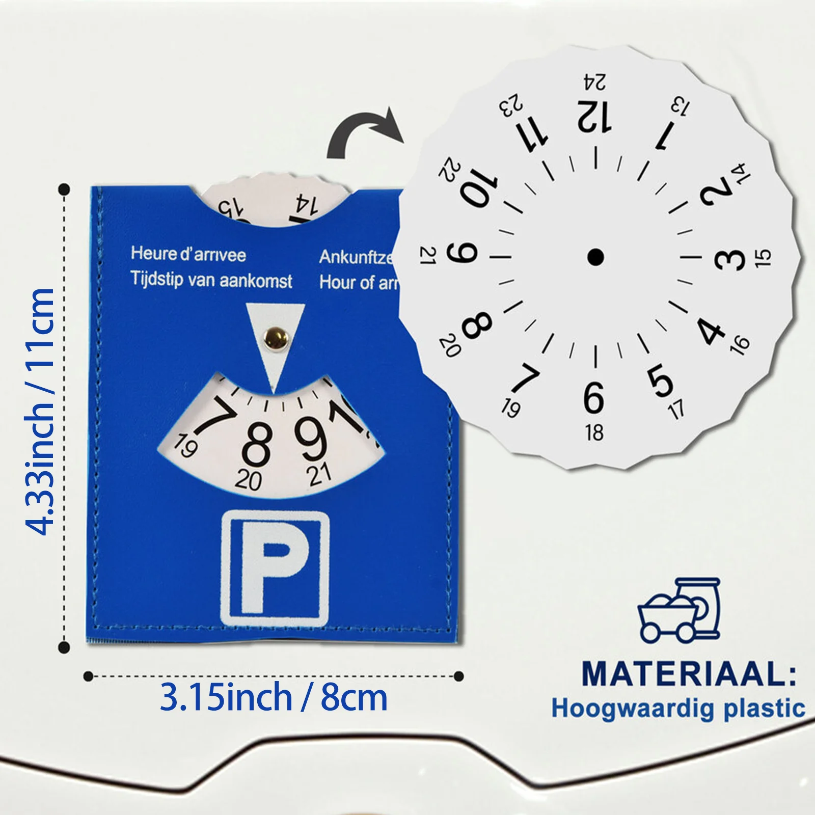 Blue PU Leather Parking Disc 4 Language Version Durable & Water-Resistant Arrival Timer for Car - Universal European Design