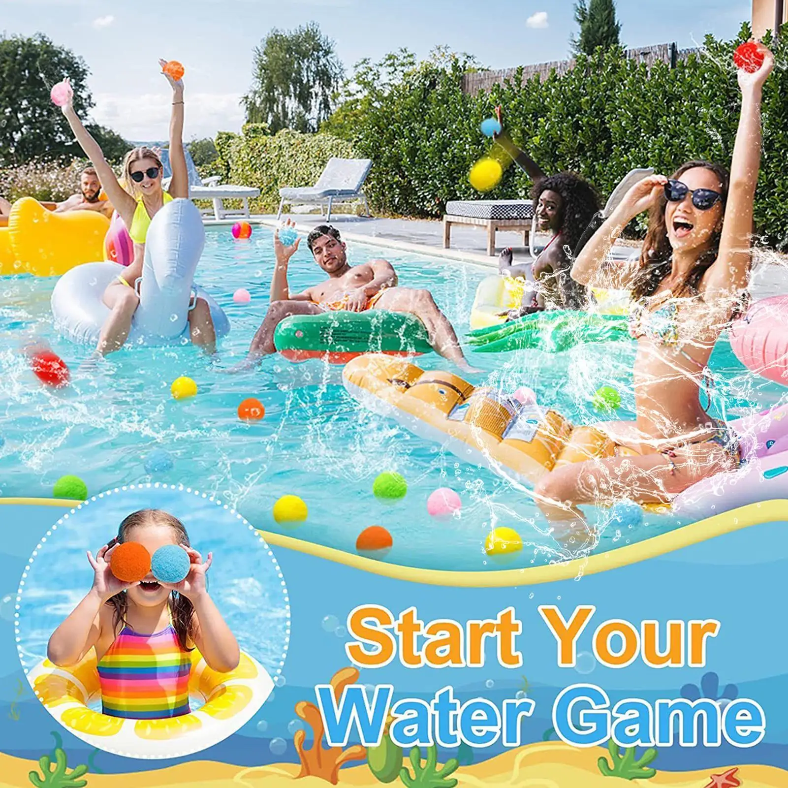 Water Sponge Balls Reusable Water Sponge Balls For Pool Parent-child Interactive Toy Compact Soaker Balloons For Boys Girls