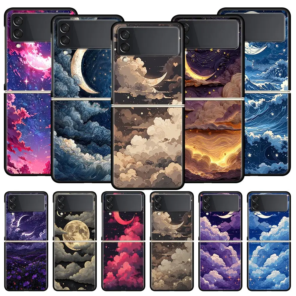 Moon Cloud Comic Style Phone Case For Samsung Galaxy Z Flip3 Flip4 Flip5 Case Shell For Z Flip 3 4 5 6 7 Hard Folding Cover