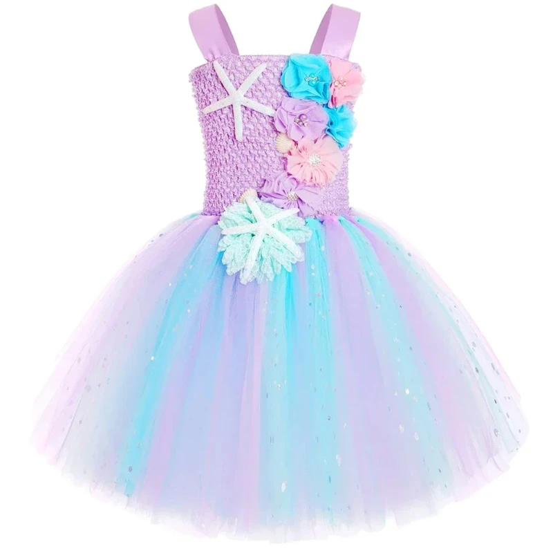 Princess Mermaid Dress for Girls Led Light Up Ocean Themed Birthday Party Tutu Dress Clothes Halloween Costume for Kids Vestidos image 3