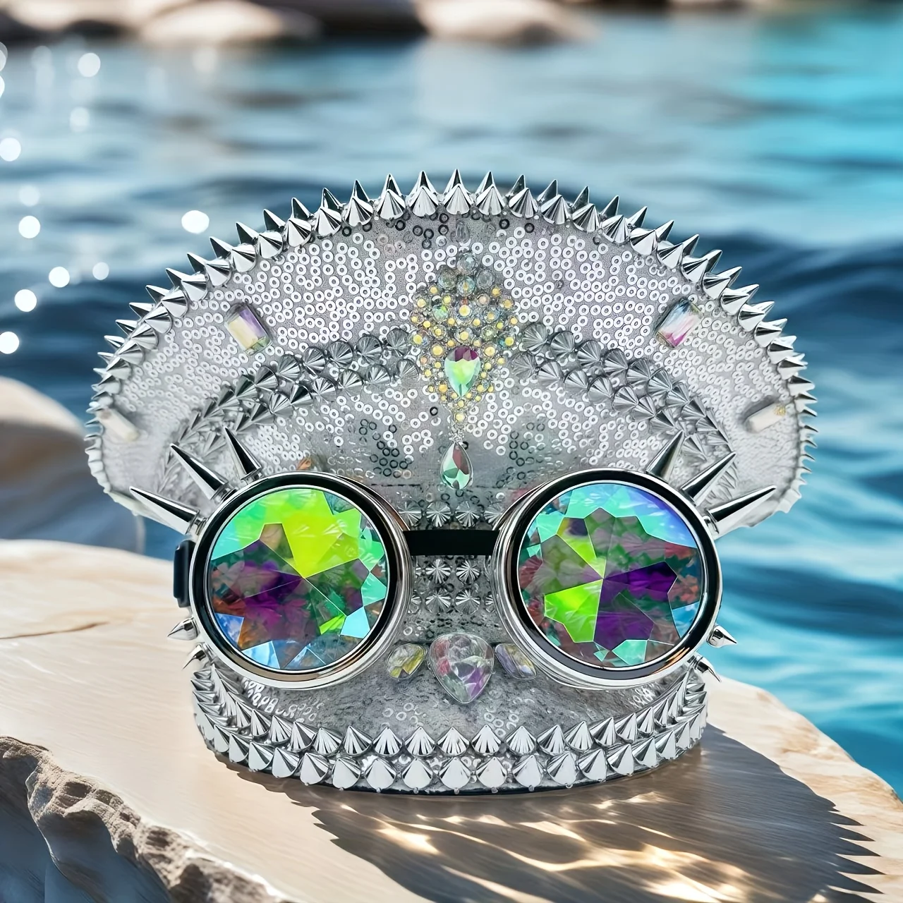 

Steampunk Captain Hat Rhinestone for Carnival, Mardi Gras, Vintage Military Accessories & Cap for Men & Women