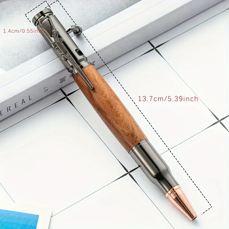 Luxury Wood Grain Metal Bolt Action Pen Bullet Tip Retractable Ballpoint Pen Elegant Business Office Writing Signature Gift Pen