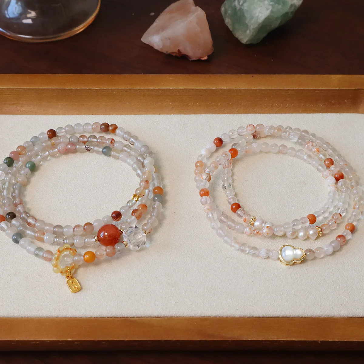 

Ruifan Triple Wrap Adjustable Bracelets for Women Natural Multicolor Crystal Boho 3-Layer Beaded Handmade Jewelry Gift for Her