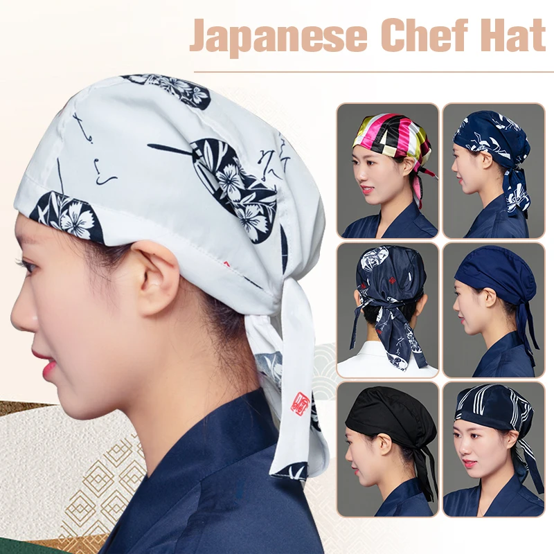 Japanese Korean Chef Hats Sushi Restaurant Kitchen Sanitary Hat Fashion Solid Color Printing Catering Waiter Work Cap Unisex