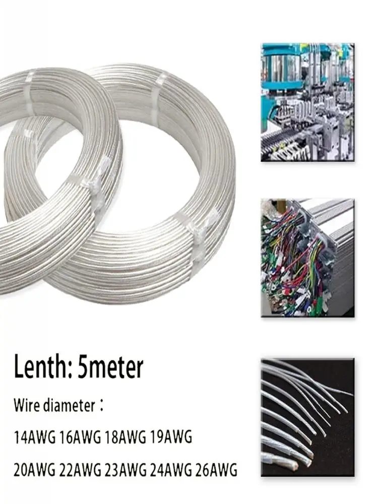 Fil OCC FEP plaqué argent de 5M, 1 pièce, fil de cuivre OFC de haute pureté 14/16/18/19/20/22/23/24/26 AWG, bricolage, amplificateur Audio, haut-parleur