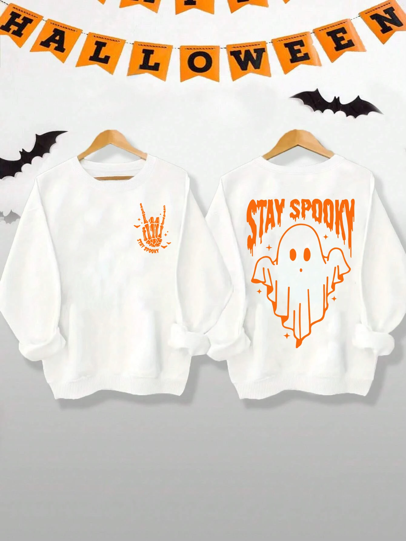 

Women's Sweatshirts STAY SPOOKY Print Casual Pullover Autumn Halloween Hoodie Vintage Round Neck Long Sleeves Sports Sweatshirt