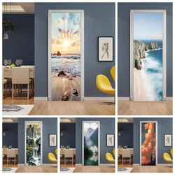 Nature Landscape Door Sticker Wallpaper Peel And Stick Vinyl Decal Seaside Mountain Scenery Door Poster per camera da letto soggiorno