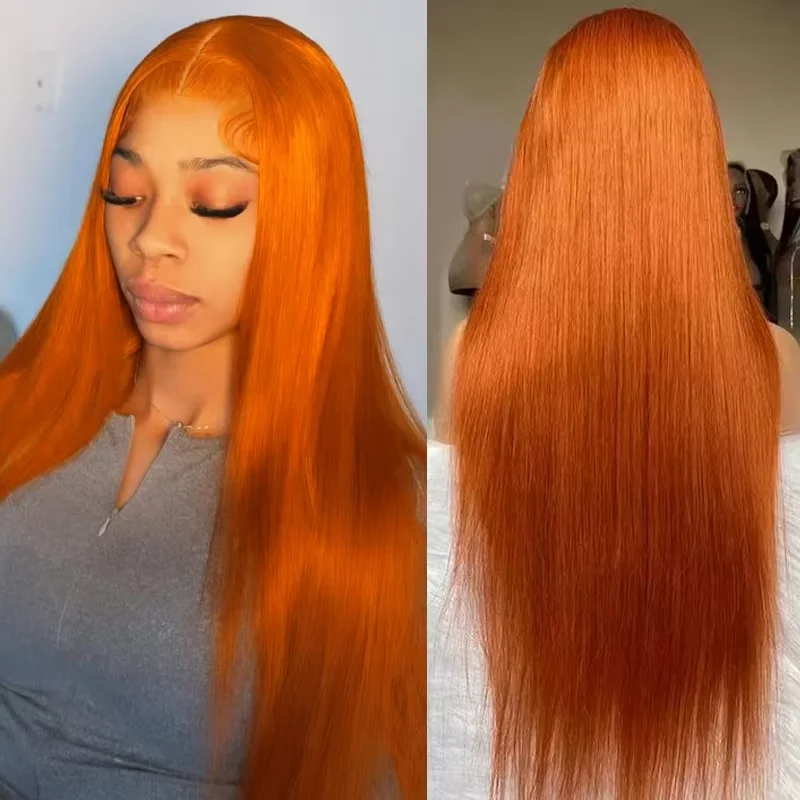 

350 Ginger Orange 13x4 HD Lace Front Human Hair Wigs Brazilian Bone Straight Transparent Lace Frontal Wig Human Hair