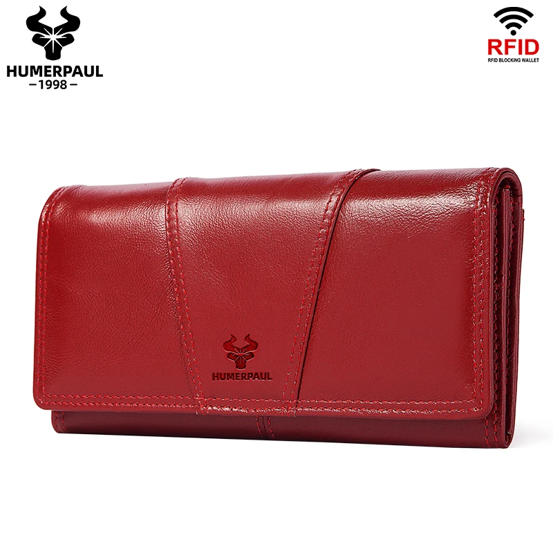 HUMERPAUL Fashion 100% Genuine Leather Women Wallets Long Clutches Wallet For Multifunctional Popular ﻿Casual Money Pocket