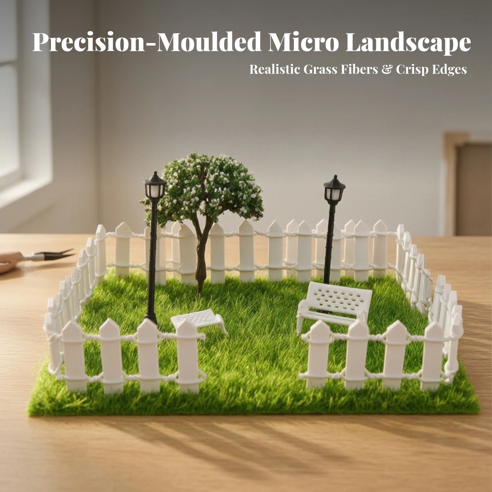 Miniature Garden Courtyard Set DIY Miniature Scene Accessory with Picket Fence Mini Street Lamp Model Compact