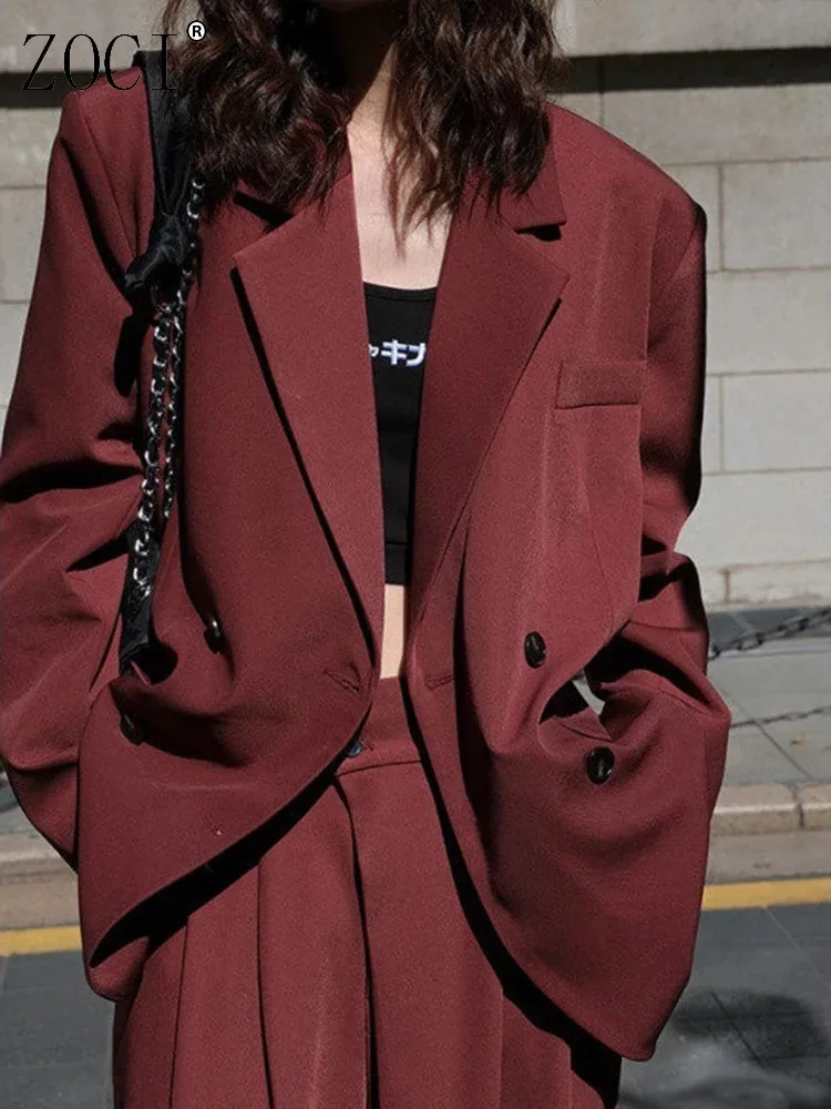 

ZOCI корейский модный женский пиджак, однотонный пиджак с зубчатым воротником, широкие свободные костюмные брюки, новинка весны 2024, FC1202