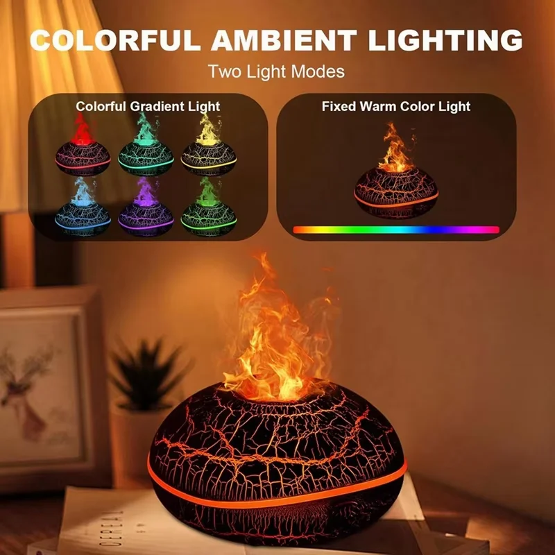 Humidificateur d'air d'aromathérapie à effet de flamme avec 7 lumières de couleur – Diffuseur d'huiles essentielles, effet de flamme, large plage de pulvérisation pour H