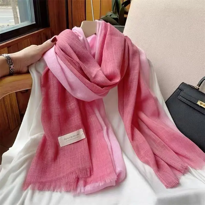 2024 Women's Spring Autumn Thin Scarf Cotton And Linen Double Color Scarf Dual Purpose Long Scarf Shawl