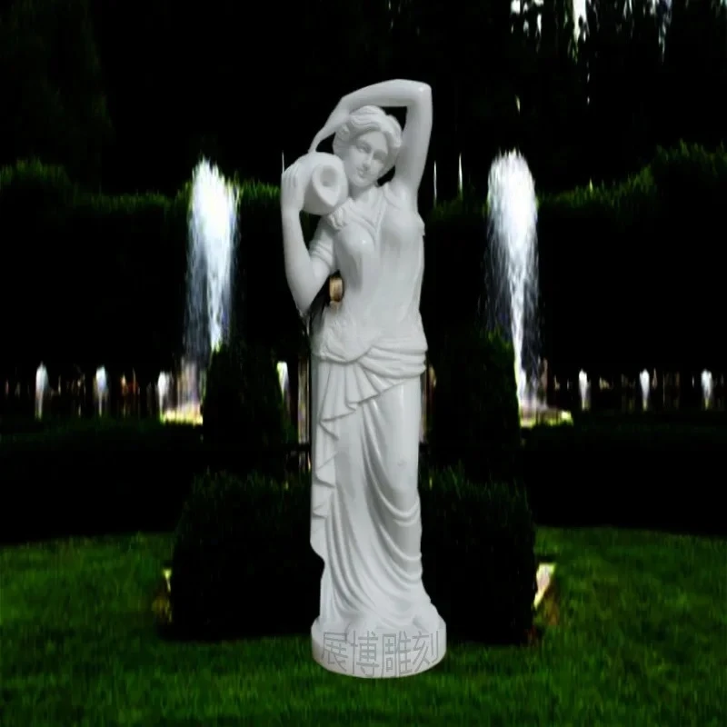 z.Statua  figura  marmo bianco di stile europeo  marmo che tiene gli ornamenti  scultura  pietra della fontana di acqua