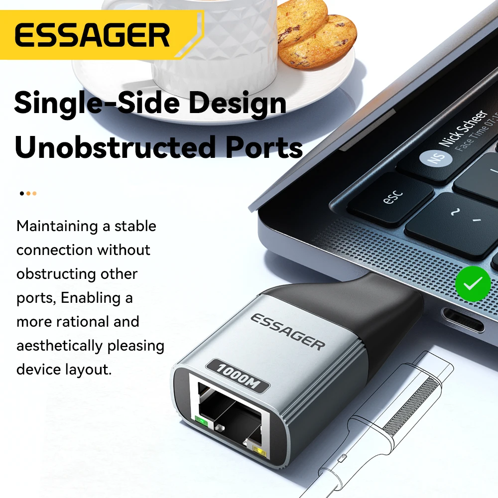 Essager RJ45 To Type C Ethernet  Adapter 100/1000Mbps Type C Connector For iPhone 15 Desktop Laptop TV Box Nas Projector Adapter