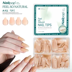 NAILPOP 4 Shapes 112PCS Nude Press on Nails Natural Pre Colored Gel Nail Tips Skin Tones Acrylic False Nails Extensions 14 Sizes