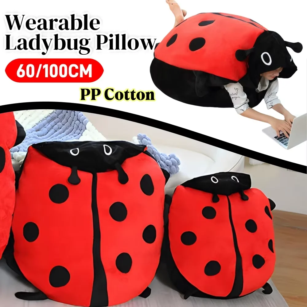 

60/100CM Wearable Insect Plush Toys Ladybug Stuffed Cushion Funny Party Cosplay Doll Stuffed Soft Plush Sleeping Pillow Gifts