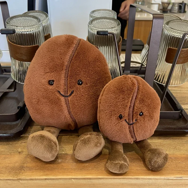 10/20cm Stuffed Brown Coffee Bean Plush Pillow Funny Food Cushion with Legs Smiling Face Plushie Home Office Decor Children Gift