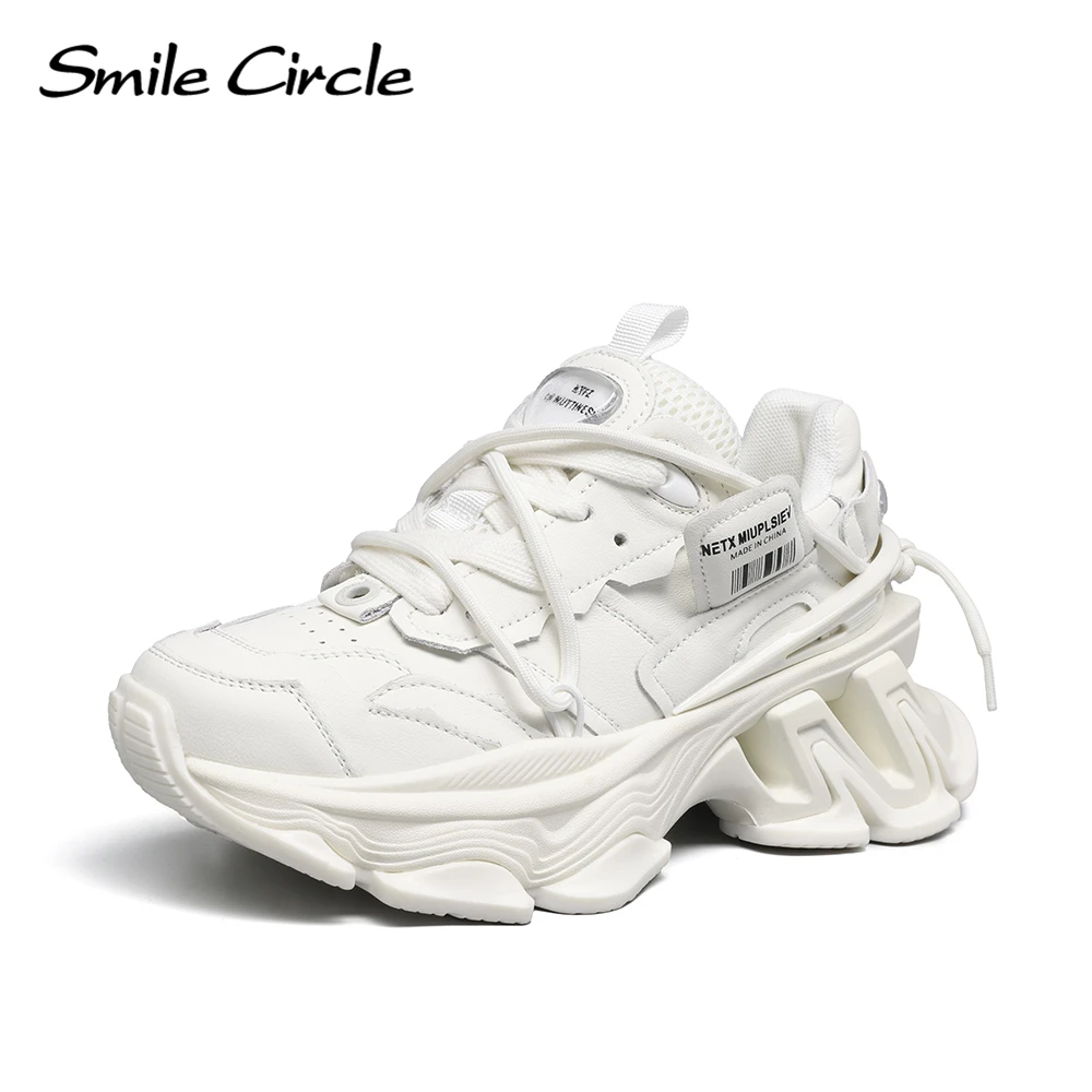 Smile Circle Chunky Sneakers Women\'s Mesh Lace-up Platform Shoes Round Toe Fashion Casual Sneakers