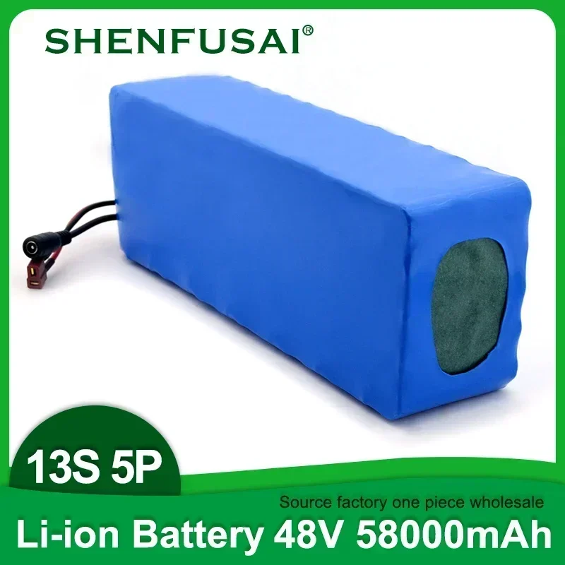 2024 13S5P 48V 58Ah 18650 lithium battery  1000W for bicycle scooter battery pack, battery + 54.6V2A charger