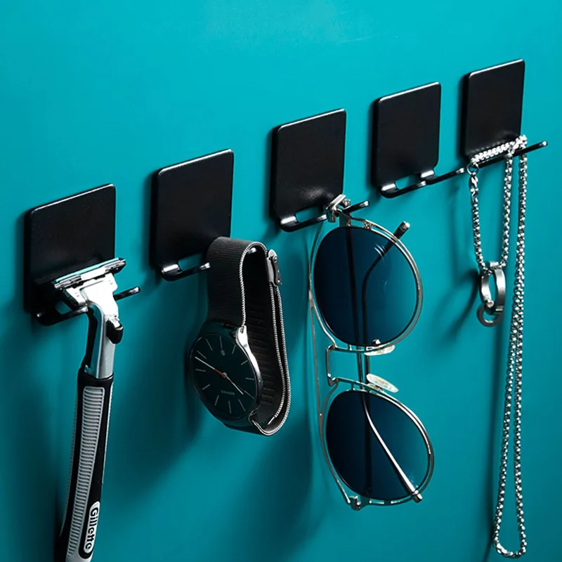 Black Self-Adhesive Wall Hooks For Hanging Keys shaver Hanger Door  Hook Coat Rack Towel Holder Bathroom Household Accessories