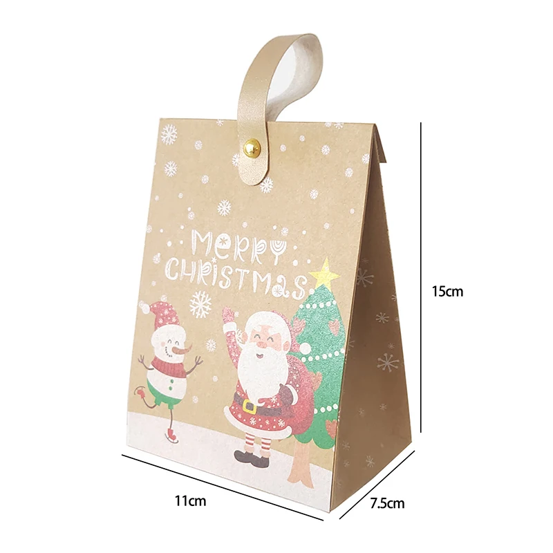 25/50Pcs Christmas Theme Gift Bags With Handle Candy Wrappers Favor Gifts Packaging Bags Eve Holiday Christmas Party Decoration