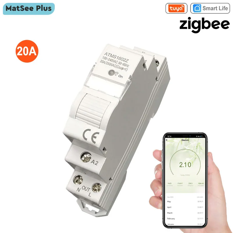 

Tuya Smart Life ZigBee 20A Релейный переключатель синхронизации Din-рейки Монитор энергии Приложение Дистанционное управление работает с Alexa Google Home