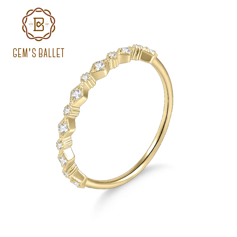 

GEM'S BALLET 925 Sterling Silver Memoire Vintage Square On Point Moissanite Wedding Band Ring Stackable Gold Ring For Women