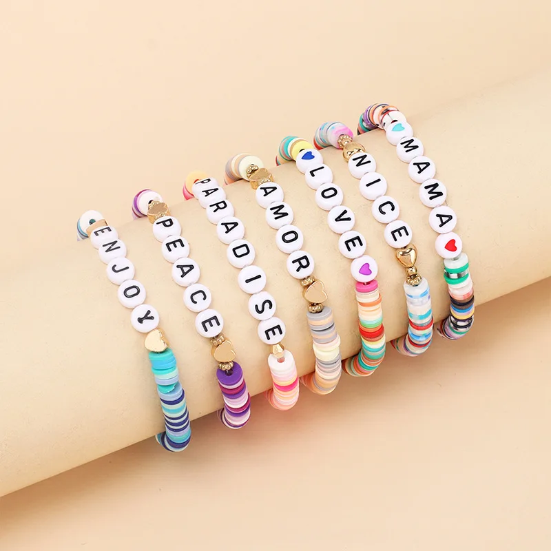 Fashion Children Letter Beaded Bracelet Colored Clay Charm Rope Chain Energy Bracelet DIY New Jewelry 2023 for Women Kids Gifts