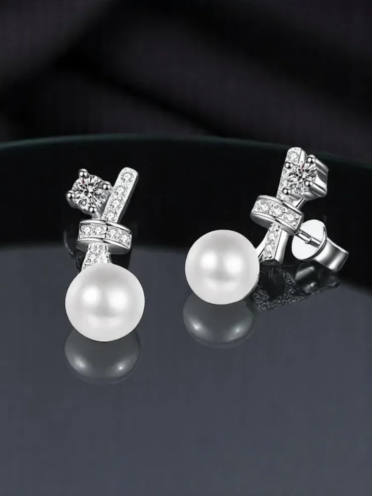 

Silver earrings jewelry GRA Moissanite 925 sterling silver Pearl Cross Earrings for Women Hoops Piercing Light luxury Jewelry
