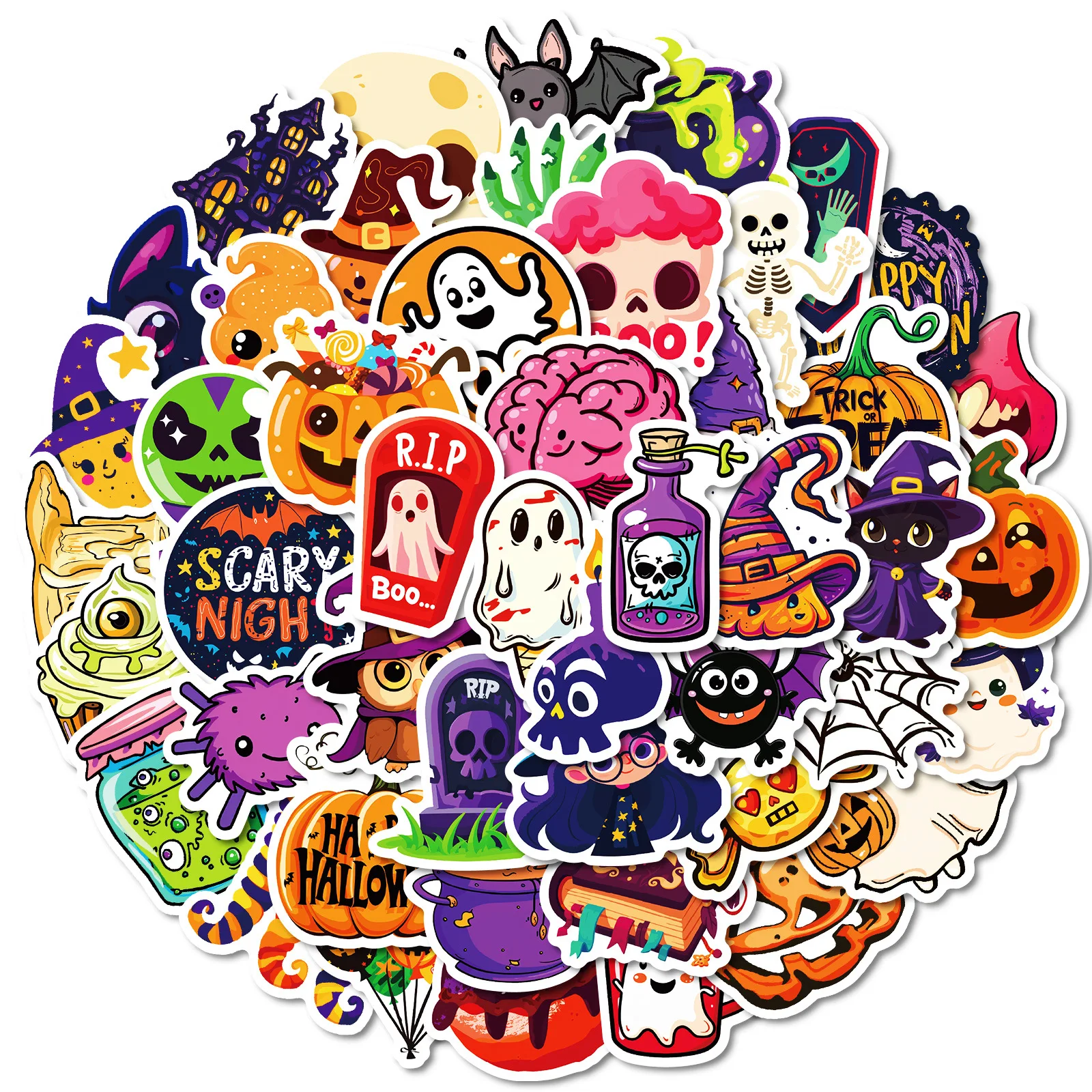 50pcs ฮาโลวีน Eye สีเขียว Ghost Hand Graffiti สติกเกอร์เทศกาลตลก HD กันน้ํา Self-กาวสติกเกอร์