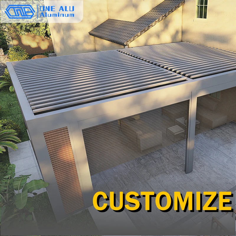 Custom Powder Coated Retractable Aluminum Alloy Outdoor Barbecue Awning Terrace Electric Shutter Gazebo Pergola Sunshade