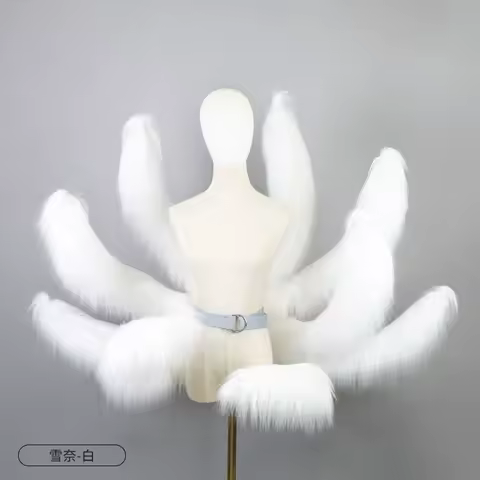 Red White Handmade Nine Tail Fox Plush LOL Tail Anime Lolita Cosplay Furry Fox Tail Halloween Carnival Costume Accessories Props