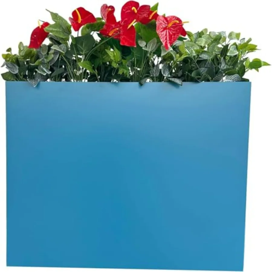 Outdoor patio/porch metal tall rectangular planter, navy, 38 L x 13 W x 30 H, modern spliced design for plants and flowers