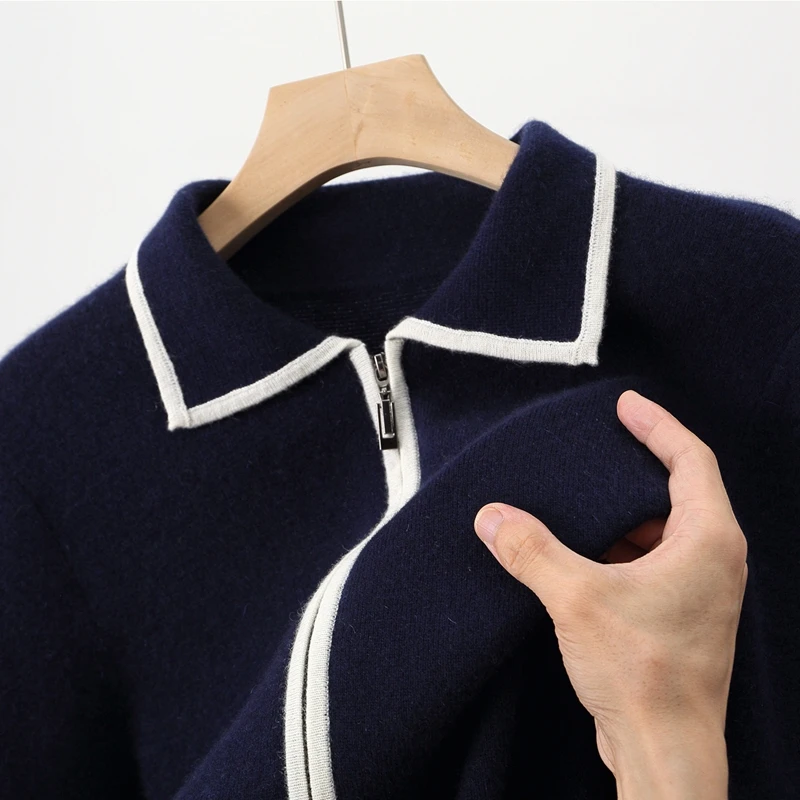 Autumn And Winter New Pure Wool Men's Lapel Zipper Cardigan Loose Leisure Business Knitted Cashmere Knitted Coat
