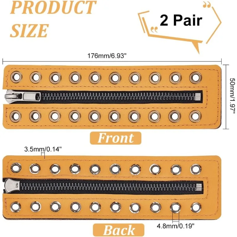 2 Pairs Leather Lace-in Boot Zipper Inserts 6.9 x 2 Inch Eyelets Zipper Boot Laces 10 Holes No Tie Shoe Laces for Adults Men