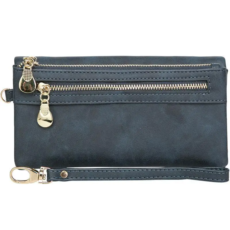 Retro Damen-Langbörse mit großer Kapazität, doppelt faltbar, mit mehreren Kartenfächern, modische multifunktionale Handtasche mit doppeltem Reißverschluss. – Detail 5