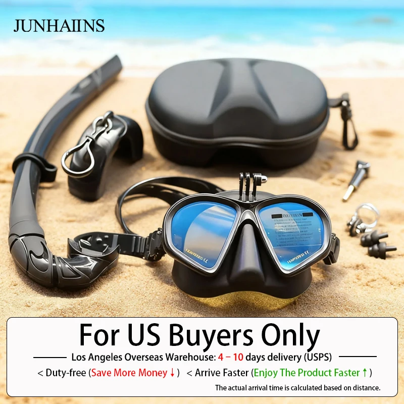 

[For US] Low Volume Freediving Mask - Tempered Glass Anti-Fog, Diving Mask Goggles, With Wet J-type Snorkel, Diving Accessories