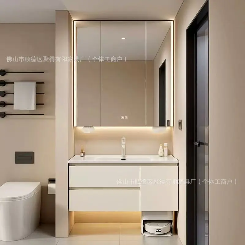 Honeycomb Aluminum Bathroom Cabinet Through Top Smart Mirror Cabinet Ceramic Integrated Basin To The End Robot Combination Bathr