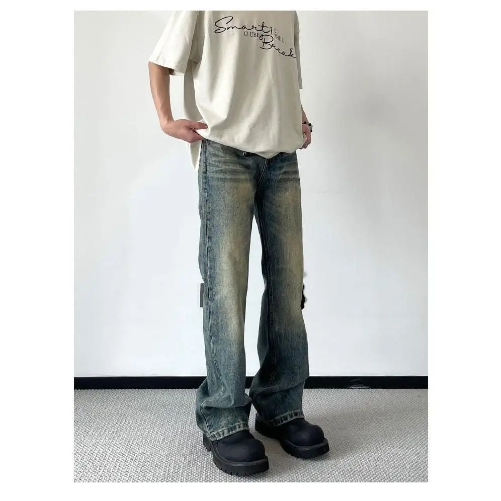 

Retro American Sle Men's Jeans High Street Waed Straight Leg Micro Flared Clean Fit Long Trousers Autumn Winter Cotton Po...