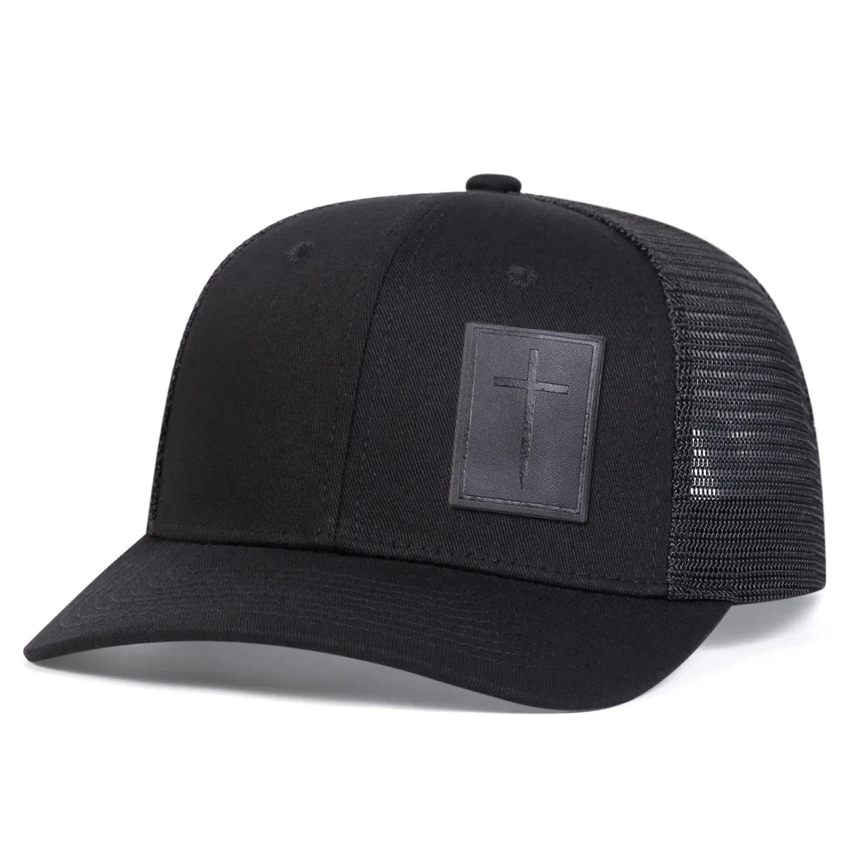 Unisex Cross Black Leather Label Baseball Net Caps Spring Summer Outdoor Adjustable Casual Hats Dad Hat Sunscreen Hat