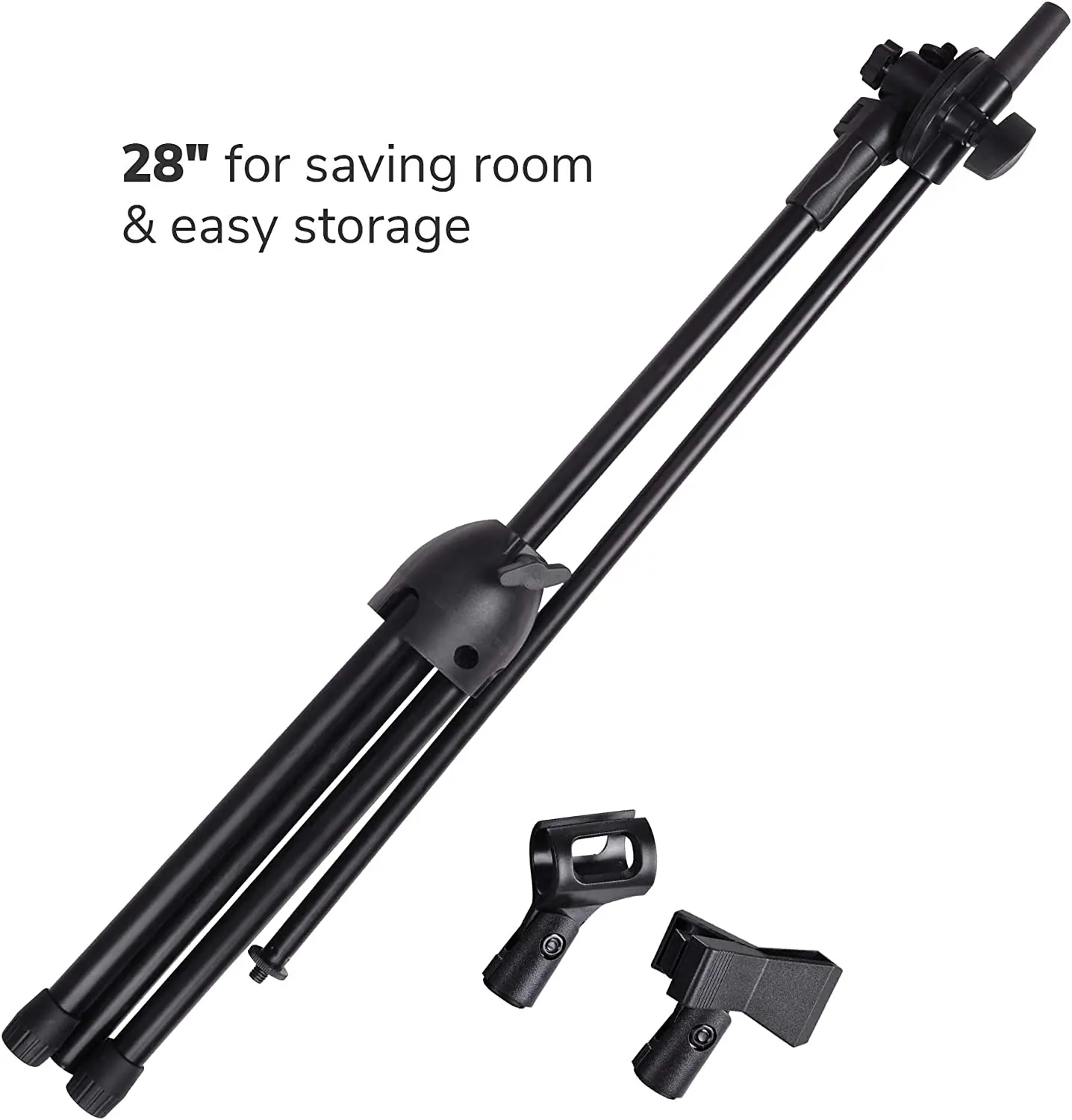 Stojak mikrofonowy o regulowanej wysokości Podwójny klips mikrofonowy Obrotowy o 90 stopni Składany statyw z wysięgnikiem do transmisji na żywo