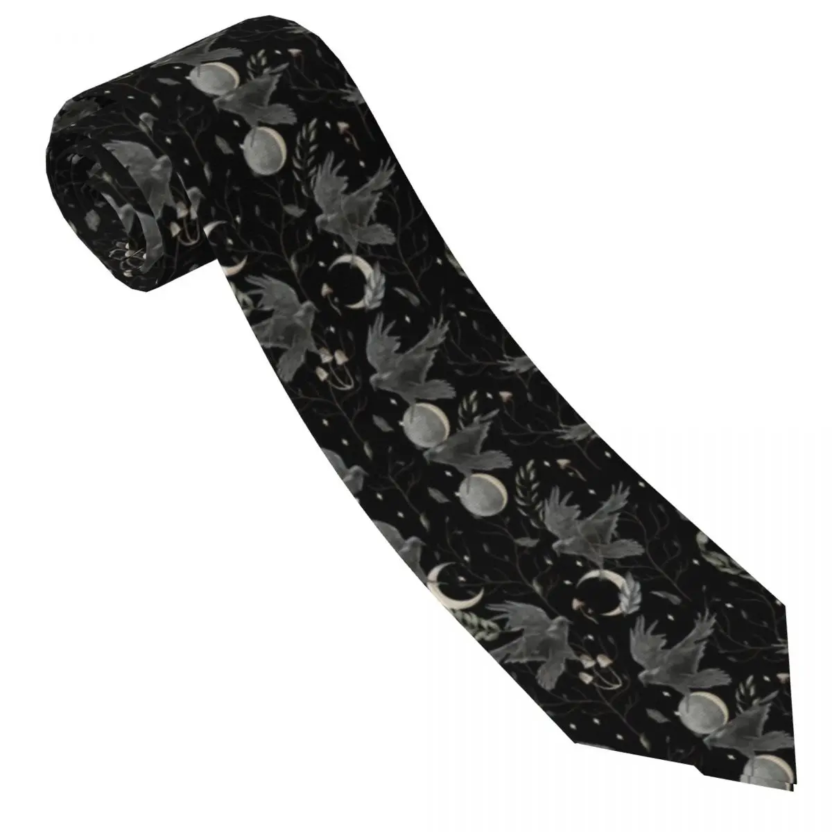 Custom Crow Moon Tie Men Printed Necktie Halloween Spooky Witch For Wedding Party Mens Silk Tie