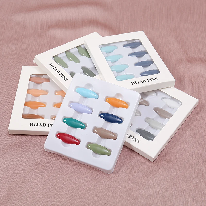 

Fashion Muslim Scarf Hijab Pins Oval Plastic Brooches For Women Mixed Colors Clips Fixed Safely Pin Accessories 8pcs/Box