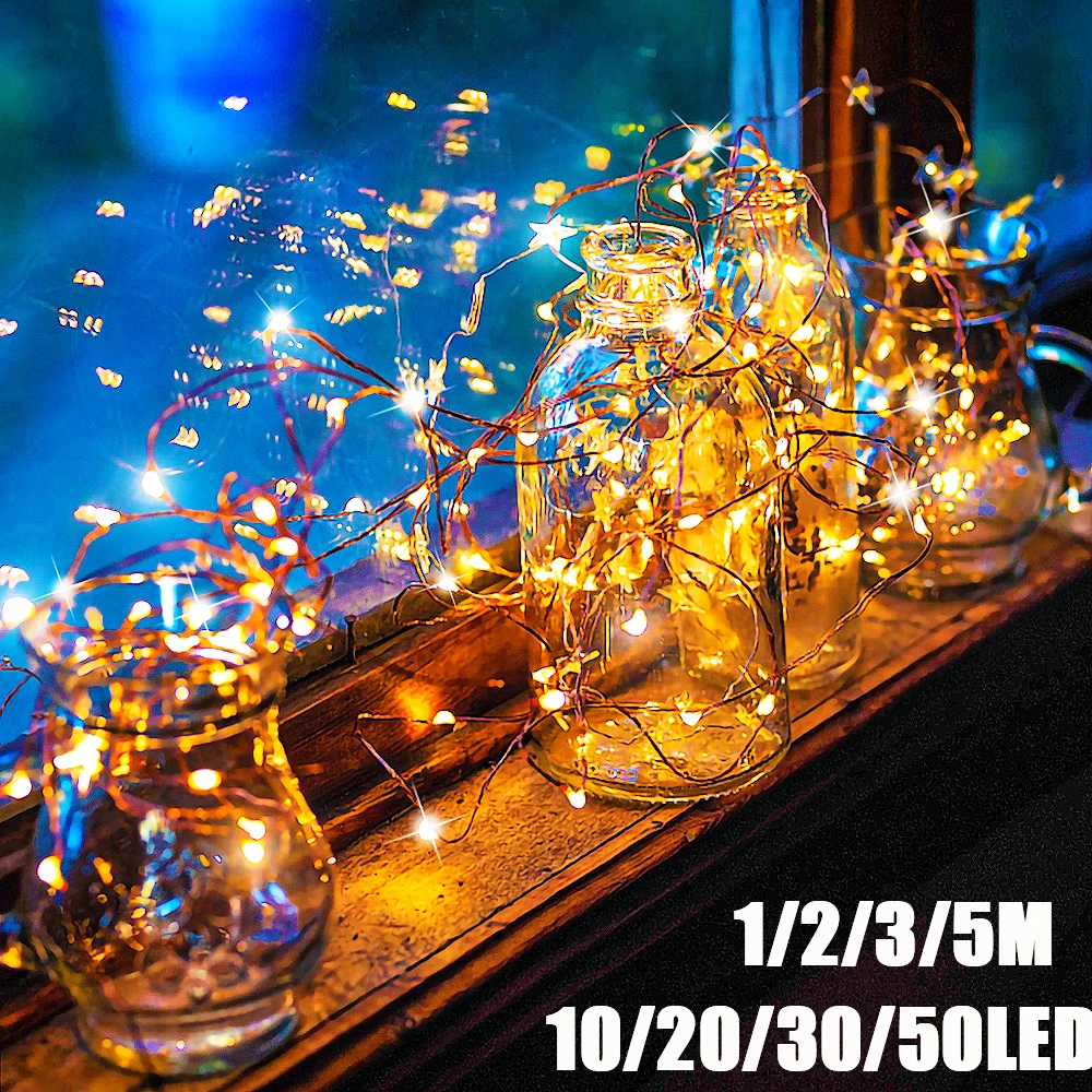 5M 50 LED Fairy Light Battery Operated String Lights Copper Wire Light Garland For Party Christmas Wedding Decoration Lighting